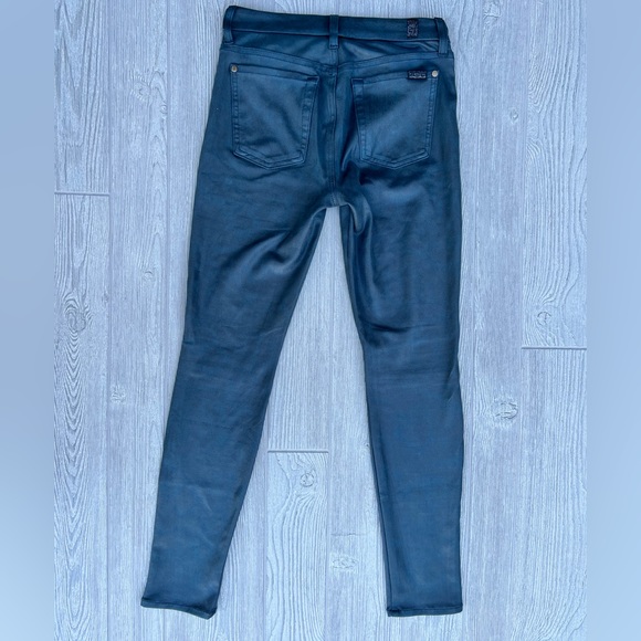 7 for All Mankind Faux Soft Leather Dark Green Skinny Moto Jeggings Size 27 7FAM - Picture 2 of 9